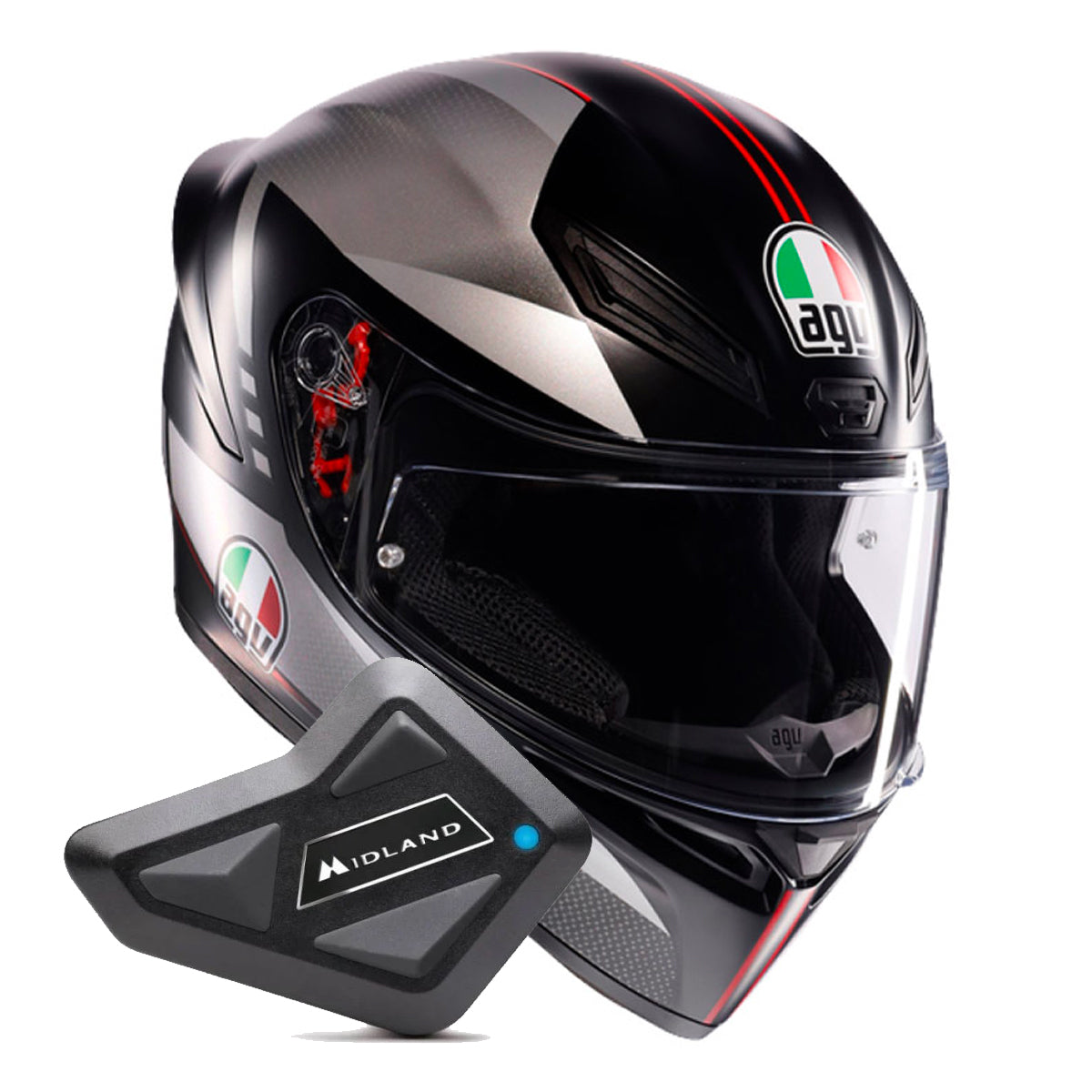 K1 S Lap Matt Black Grey Red + Kit Bluetooth BT Mini