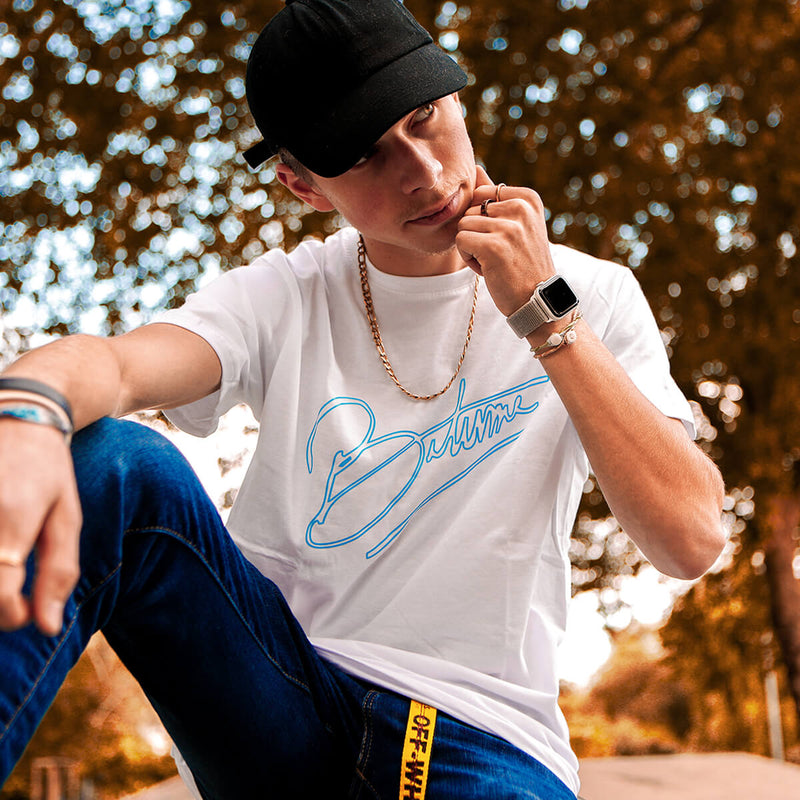 Art Letter White Neon Blue Tee
