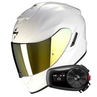 Casque Integral Scorpion Exo 1400 Evo II Air Solid Pearl White + Kit Bluetooth 5S