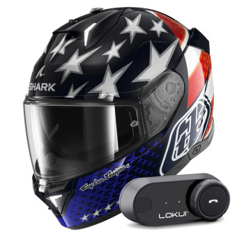 Casque Integral Shark Skwal i3 US Flag BRW + Kit Bluetooth Lokui K30