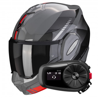 Casque Modulable Scorpion Exo Tech Evo Genre Grey Black Red + Kit Bluetooth 5S