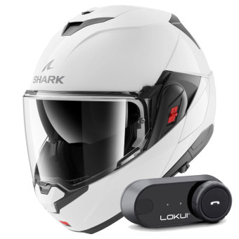 Casque Modulable Shark Oxo Blank W05 + Kit Bluetooth Lokui K30