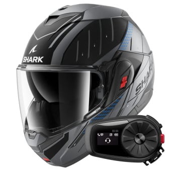 Casque Modulable Shark Oxo Rydger Mat ABK + Kit Bluetooth 5S Solo