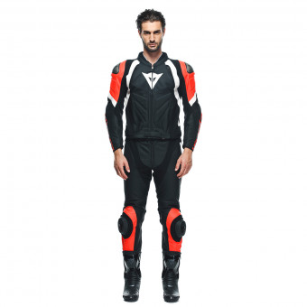 Combinaison Moto Cuir Dainese Avro 4 2 PC Black Matt Fluo Red White